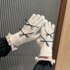 Novas Luvas de Cinco Dedos com Laço Estilo Coreano Fofo Ins para Mulheres Inverno Quente Pelo de Coelho Ciclismo Luvas de Dedo para Mulheres