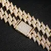 Collar de Hip-Hop Europeo y Americano de Amazon Lleno de Diamantes Cadena Cubana de 16 mm Personalidad de Espina de Hombre Pulsera de Moda con Cierre de Caja