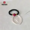 Anillo de Cinabrio Piedra Cruda Arena Dorada Púrpura Cuentas Pixiu Flor Rosa Anillo de Espinela Anillo Elástico Suministro en Vivo