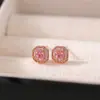 Aretes de Alta Gama Yuebao Jewelry Tourmalina Colorida Plata de Ley S925 Chapado en Oro Rosa Cuentas Redondas Diamante Cuadrado Pequeño Circonita Aretes para Mujer