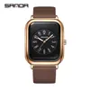 Relógio de Pulso Quartz Tendência Marca Sanda Calendário Simples Quadrado Masculino e Feminino com Pulseira de Couro Relógio à Prova d'Água Atacado