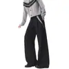 Calça Masculina Tendência de Perna Larga com Patchwork e Design Plissado, Calça Loose Preta Estampada, Casual Estilo Scimitar, Cinza