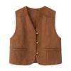 Colete colete de camurça marrom feminino outono nova moda high-end decote em V slim empilhado