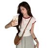 Dulce Sexy Lazo Bordado Blanco Camiseta de Manga Corta para Mujer Verano 2025 Nuevo Estilo Hombro Derecho Ajustado Top Corto