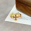 Anel Aberto Simples com Zircônia Laranja-Vermelha Vintage para Mulheres, Estilo Floral Retrô, Anel de Dedo Indicador de Nicho