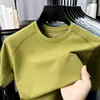 Camiseta de Manga Corta Fresca de Seda de Hielo para Hombre, Nuevo Estilo de Verano, Cuello Redondo, Color Sólido, Casual, Transpirable, Camiseta de Manga Media de Gama Alta para Hombre