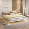 Estrutura de cama flutuante em ferro forjado sem cabeceira, estrutura de aço espessada, cama de casal, estrado de ripas para tatami, cama de solteiro