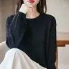 Suéter de punto redondo 100% algodón transfronterizo para mujer, nuevo estilo otoño e invierno 2026, suéter base suelto y grueso