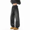 Jeans Vintage Lavado Retro Americano para Homens, Marca de Moda de Rua, Tamanho Grande, Estilo Escuro, Calças Retas Soltas de Perna Larga