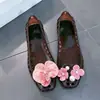 Sandálias Populares do Sudeste Asiático de Cristal com Design de Orquídea Borboleta, Bico Quadrado, Sapatos de Gelatina Planos para Mulheres, Adequados para Uso Casual ao Ar Livre, Sandálias Bonitas