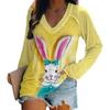 Comércio exterior transfronteiriço 2024 outono novo Amazon camiseta feminina de manga comprida com decote em V e estampa fashion de animal coelho 3D