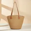 Bolso Tejido de Gran Capacidad para Mujer, Nuevo Estilo a Rayas de Moda, Bolso de Hombro, Bolso de Paja de Alta Gama para Mujer, Bolso Tote