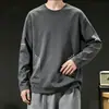 [Destaque] Camiseta Fina de Manga Longa de Outono para Homens, Elástica, Secagem Rápida, Caimento Solto, Camiseta Básica Casual Tendência com Gola Redonda
