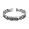 Pulsera Abierta Prajna Paramita Sutra del Corazón Verdad de Seis Caracteres Pulsera Sutra del Corazón Plata 999 Retro Versión Ancha para Hombre y Mujer