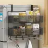 Estante de Almacenamiento Lateral para Refrigerador Estante para Suministros de Cocina Estante Colgante de Pared Lateral Multicapa para Botellas de Especias Película Adhesiva Sin Perforaciones