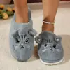 Nuevas Zapatillas de Invierno Cálidas y Cómodas de Felpa y Algodón con Punta Cerrada para Hombres y Mujeres Estilo Pareja Lindos Gatitos de Dibujos Animados Zapatillas de Algodón