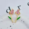 Novos Brincos de Zircônia Colorida com Flor Incrustada, Brincos de Tulipa Delicados, Elegantes e Fofos, Brincos Românticos de Estilo Pastoral