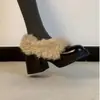 Zapatos Peludos de Tacón Alto con Felpa Estilo Coreano para Mujer, Nuevas Llegadas de Invierno Mocasines Slip-On de Punta Redonda, Mary Janes de Tacón Grueso, Zapatos Pequeños de Cuero