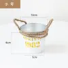 Vaso de flores estilo vintage com acabamento desgastado e alça de corda de juta, balde de metal redondo para plantas de interior, pequeno recipiente para flores e balde de armazenamento