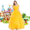 Vestido de Princesa Cenicienta Dorada Bella Disfraz Ds Cuento de Hadas Adulto Uniforme Disfraz de Halloween para Baile de Graduación