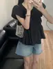 Ins Coreano Estilo Coreano Temperamento Suave Dulce Cuello Redondo Plisado Puños Anchos Versátil Top Blusa Nuevo Estilo 2026