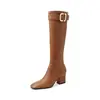 Botas finas de tacón alto de 6,5 cm para mujer, botas largas elásticas, nuevo estilo de invierno, punta redonda, tacón grueso, botas hasta la rodilla, botas de caña alta para mujer