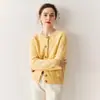 25 Nuevos Cardigan de Cachemira con Cuello Redondo Trenzado Chaqueta de Punto para Mujer Tejido Exterior Grueso de Tres Hilos Cálido