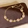 Pulseira Oval Flor de Zircônia Banhada a Ouro Real 18K, Pulseira Exquisita Estilo Palácio, Joia Levemente Luxuosa e de Alta Qualidade