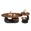 Mesa de centro de estilo vintage de lujo ligero en color nogal para sala de estar, uso doméstico, mesa de té de forma ovalada, mesa de centro pequeña de combinación moderna simple, modelo nuevo