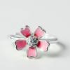 Anillo de Flor de Bosque Estilo Coreano Moda Trendy Resina Rosa Flor de Cinco Pétalos Zircón Anillo Abierto Joyería