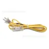 Cable de alimentación con interruptor de dos clavijas planas y cable trenzado, enchufe plano chino, cable con enchufe de interruptor transparente 304, cable de alambre trenzado amarillo