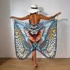 Cubierta de playa para mujer, estilo europeo y americano, con estampado de mariposas en malla, borlas, tirantes, falda de vacaciones, sexy, sin espalda, de una pieza, falda con protección solar