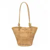 Bolsa Cesta Tecida Vazada Estilo Ins Coreano, Bolsa de Praia Colorida Casual para Férias, Bolsa de Rattan de Mão com Alça Única