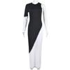 9009DD Vestido Feminino Transfronteiriço Europeu e Americano Nazada Primavera e Verão Novo Cor Contrastante Slim Fit Manga Longa de Um Lado Vestido Longo