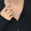 Ins Collar de Cruz de Nicho de Lujo para Principiantes con Cadena de Clavícula con Diamantes de Doble Capa, Moda de Celebridad de Internet, Collar con Colgante Multicapa Moderno para Mujeres