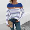 Camiseta de Manga Longa Listrada com Gola Redonda para Comércio Exterior Transfronteiriço, Simples e Casual, Nova Chegada Outono 2026 Estilo Europeu e Americano Camiseta Básica
