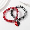 Pulsera de Cuentas de Vidrio Superventas 10mm Cuenta de Vidrio Redonda con Cuentas de Vidrio Triturado de Hielo Pulsera Gótica Negra Roja para Parejas Pulsera Magnética