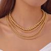 Collar multicapa con colgante de perla de imitación cruzada con cuentas y hebilla de clavícula, anillo de amor con incrustaciones de circonitas para mujer