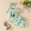 Amazon Bebê Manga Curta Triângulo Hassel Conjunto de Shorts Top de Verão Alfabeto para Bebê Menina Calça Adorável com Cinto de Flores