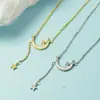 Collar con Borla de Luna y Estrella de Aceite Goteante para Mujer, Gargantilla Corta de Cadena para Clavícula, Colgante, Súper Hada, Celebridad de Internet, Transmisor en Vivo