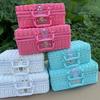 Bolso de Rattan Rosa Organizador de Almacenamiento Retro para Dormitorio Decoración de Boda al Aire Libre Caja de Regalo Almacenamiento Cesta Tejida