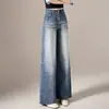 Pantalones de mezclilla anchos, elegantes y hechos a medida con estampado de cocodrilo, nueva colección primavera/otoño, de cintura alta, de corte recto y fluido, efecto adelgazante y versátiles para varios atuendos