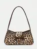 Bolsa de Ombro Angorá Vermelho Leopardo Laço de Ballet Simples Vintage