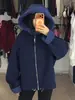 Casaco de Lã Feminino para Tamanhos Petite, Estilo com Zíper e Capuz Removível, Lã Dupla Face, Jaqueta Curta Solta
