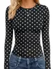Camiseta informal de manga larga ajustada de color liso con estampado y cuello redondo para mujer, popular en Europa y América, de la marca Amazon TK, para exportación transfronteriza