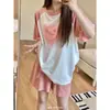 Pijama para Mujer Verano Cuello Redondo Manga Corta Shorts Casual Lindo Cara Sonriente Dulce Estudiante Hogar Holgado Transfronterizo Ropa de Casa