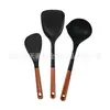 Juego de Utensilios de Cocina de Silicona 11 Piezas Mango de Madera Resistencia a Altas Temperaturas Suministros de Cocina Espátula Cuchara Cubo de Almacenamiento Espátula para Saltear Casera Cucharón para Sopa