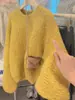 Suéter grueso de mohair amarillo súper bonito para mujer, estilo perezoso holgado de principios de otoño, prenda interior de punto cálida
