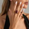 Anillo Geométrico Retro de Resina con Gradiente Transfronterizo Europeo y Americano, Anillo Cuadrado de Moda Incrustado con Piedras Preciosas para Mujer