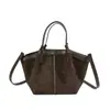 Bolso de mano de nicho estilo coreano para mujer, nuevo 2026 retro, bolso tipo cubo relajado, bolso de hombro casual de color liso para el día a día